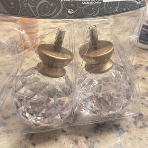 Bed Bath & Beyond Clear Crystal Faceted Ball Curtain Rod Finials with Gold Caps